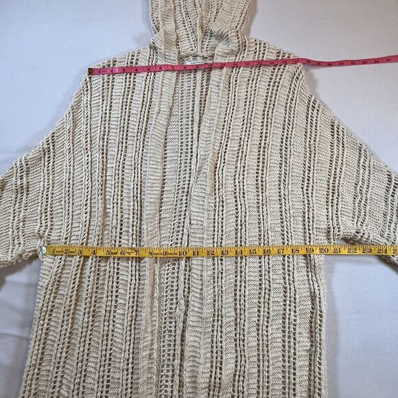 American Eagle Women's Sweater XS/S Beige Crochet Duster Open Front Wrap Hood - Picture 8 of 11